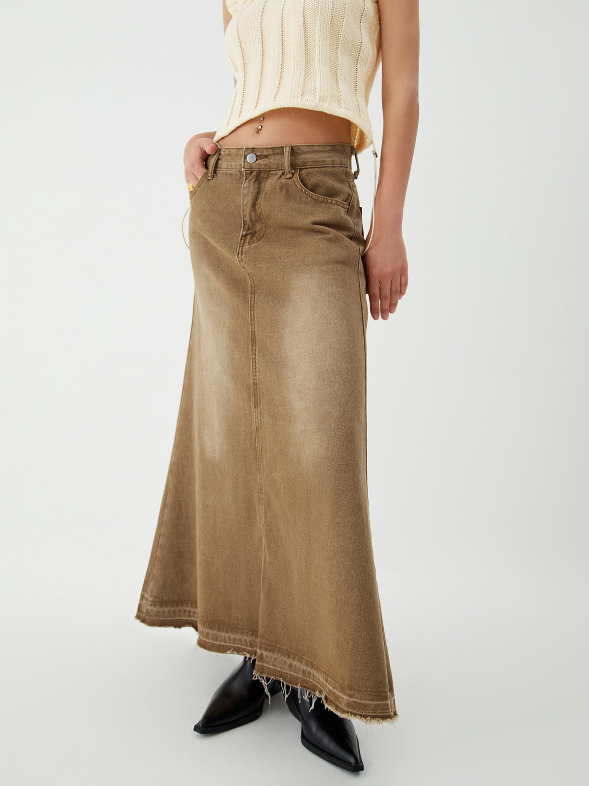 Maillard Washed Graceful Denim Maxi Skirt