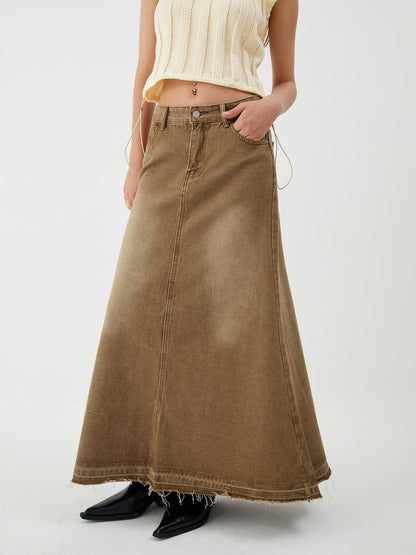 Maillard Washed Graceful Denim Maxi Skirt