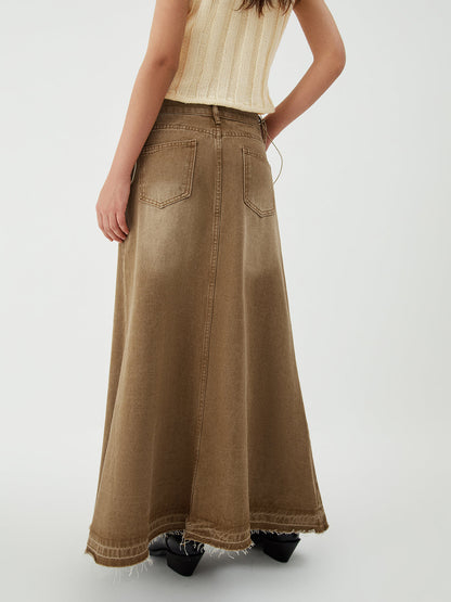 Maillard Washed Graceful Denim Maxi Skirt