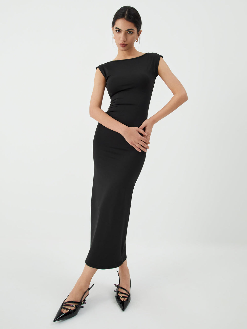 Solid Backless Graceful Midi Dress Dresses