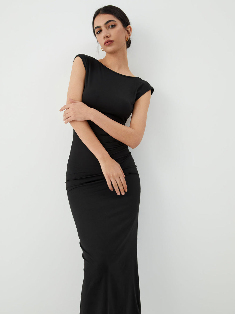 Solid Backless Graceful Midi Dress Dresses