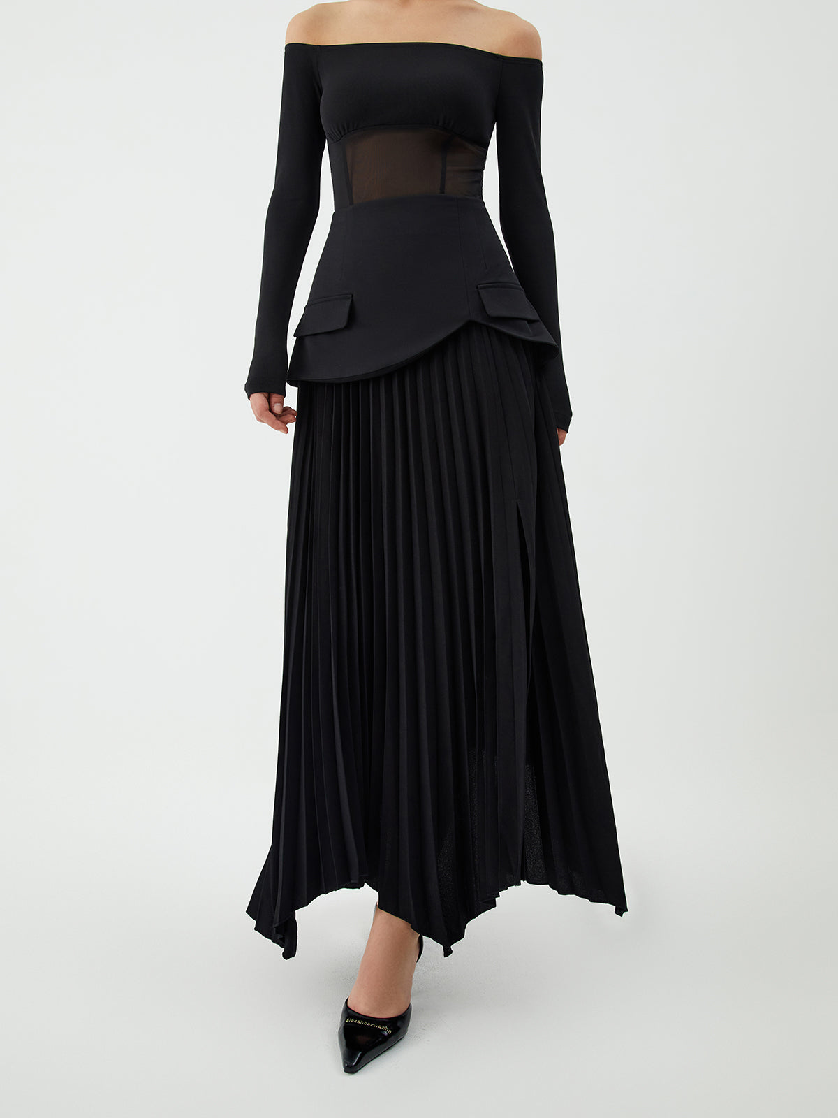 Patchwork Pleated Graceful Midi Skirt