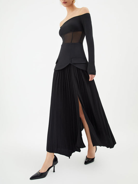 Patchwork Pleated Graceful Midi Skirt