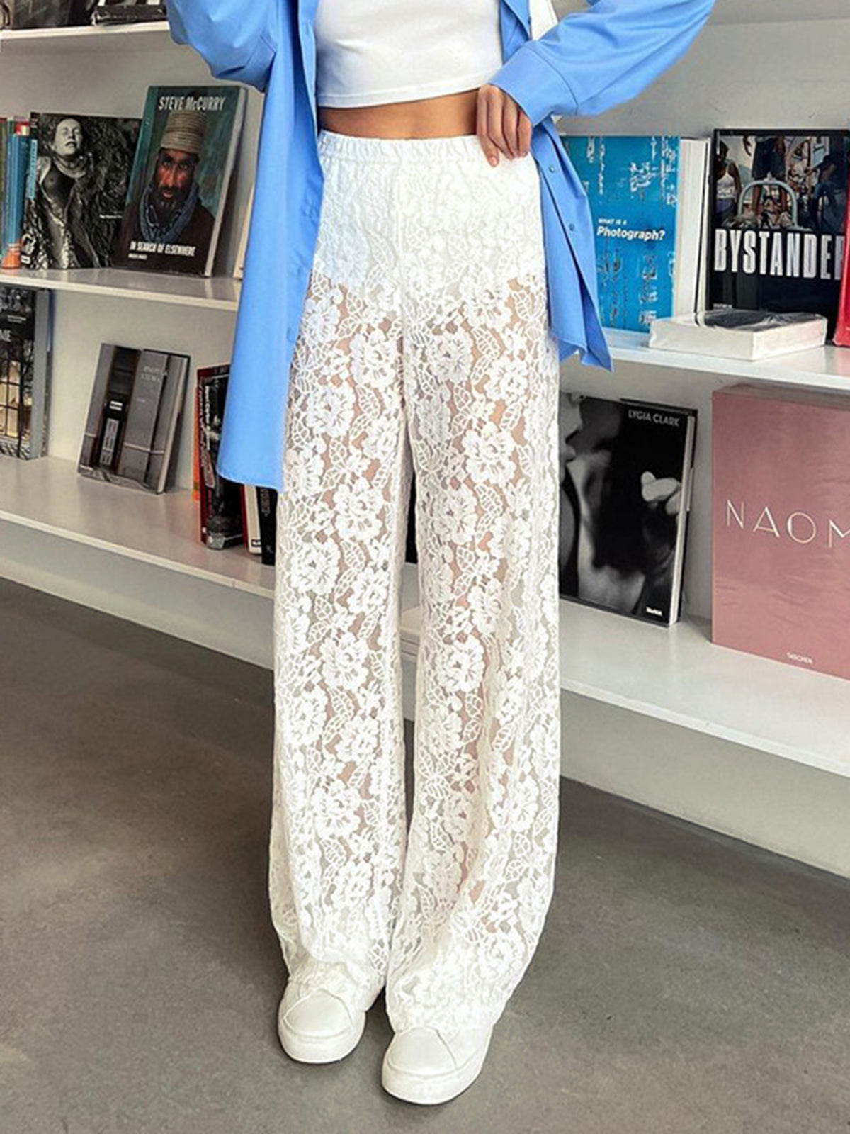 Sheer Lace Graceful Wide Leg Pants White / XS Pants Main image