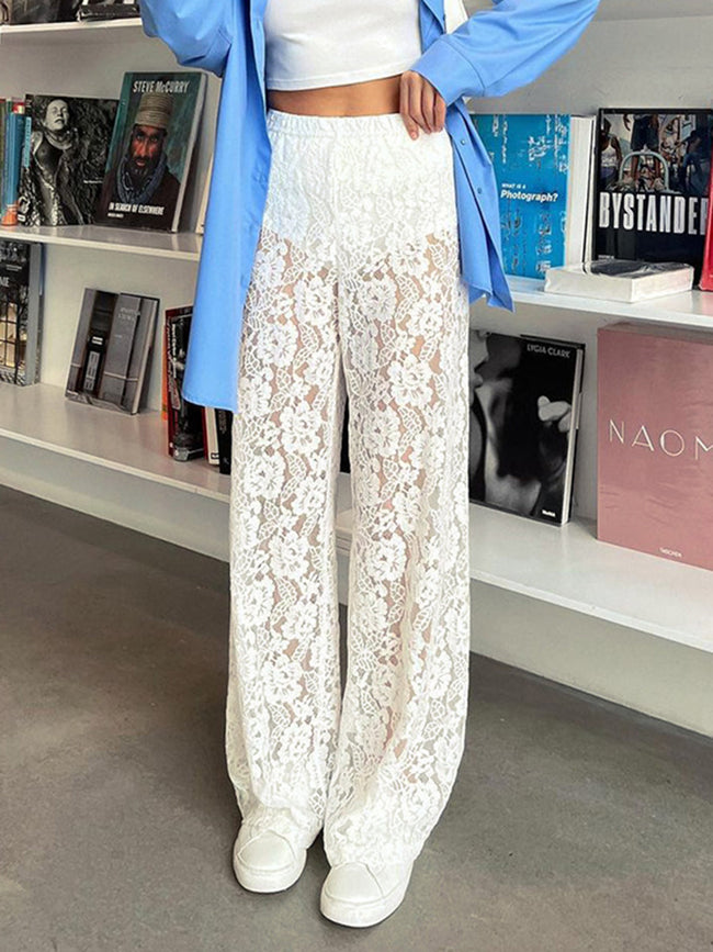 Sheer Lace Graceful Wide Leg Pants White / XS Pants Main image