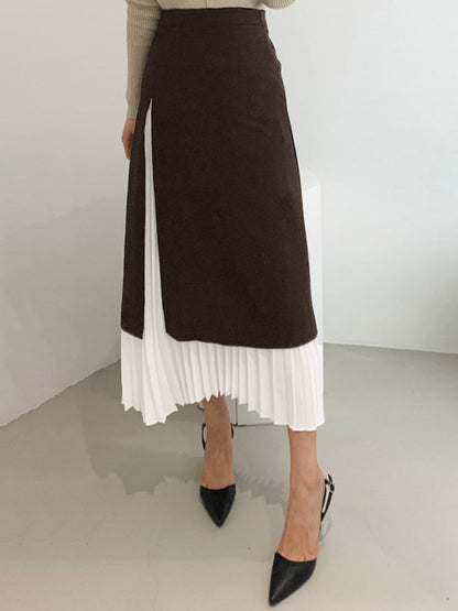 Two Tone Graceful Pleated Long Skirt