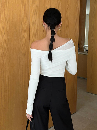 Solid Off Shoulder Trendy Long Sleeve Top