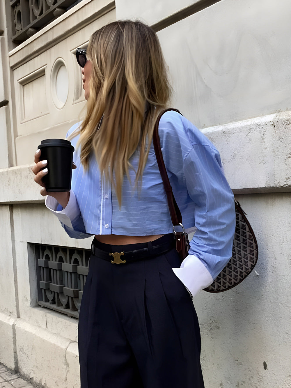 Striped Cropped Graceful Patchwork Shirt Bluewhite / XS Shirts