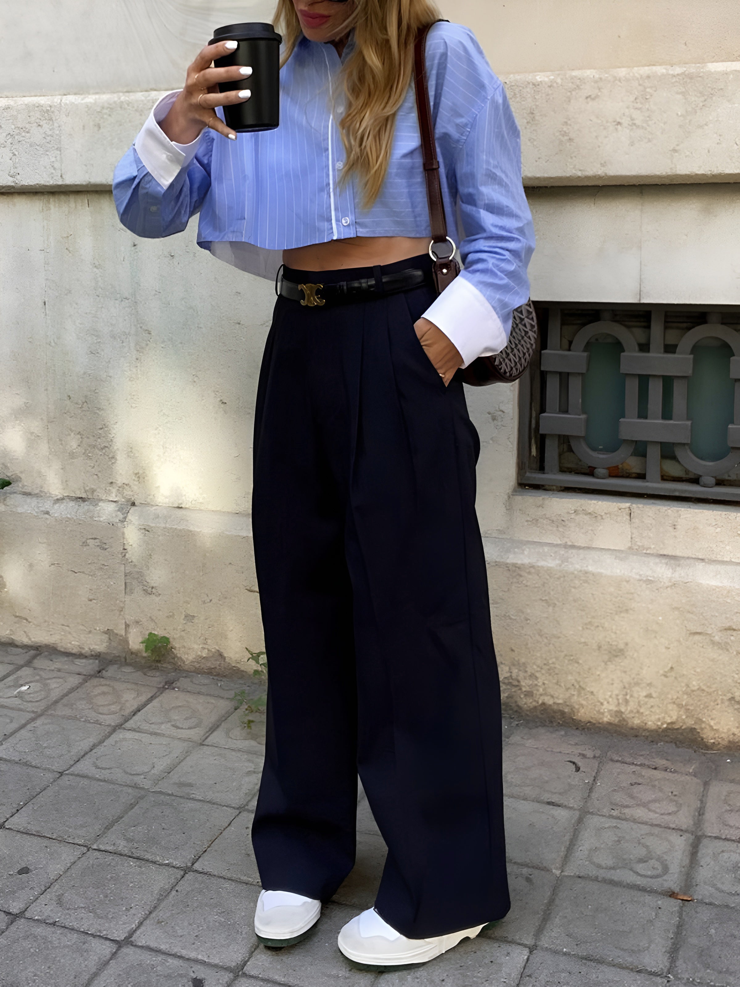 Striped Cropped Graceful Patchwork Shirt Secondary image