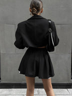 Solid Lapel Blazer Trendy Mini Skirt Set Skirt Sets