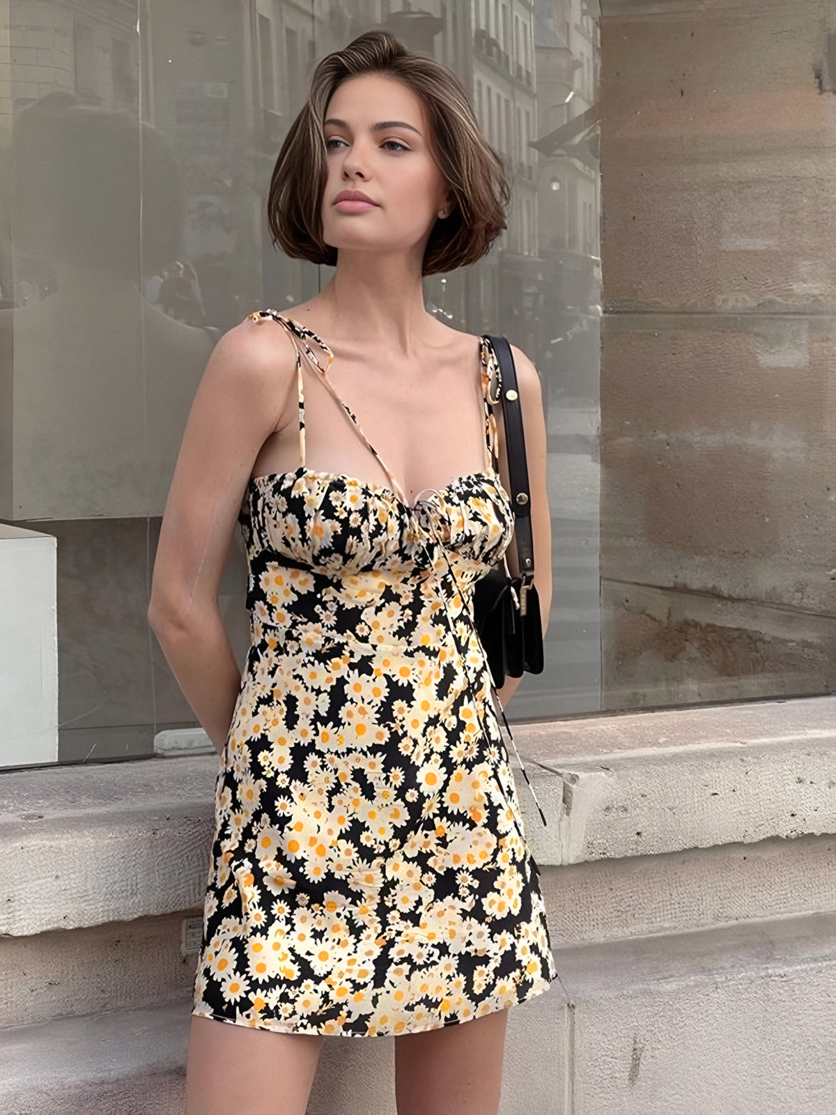 Daisy Printed Graceful Floral Short Dress Dresses