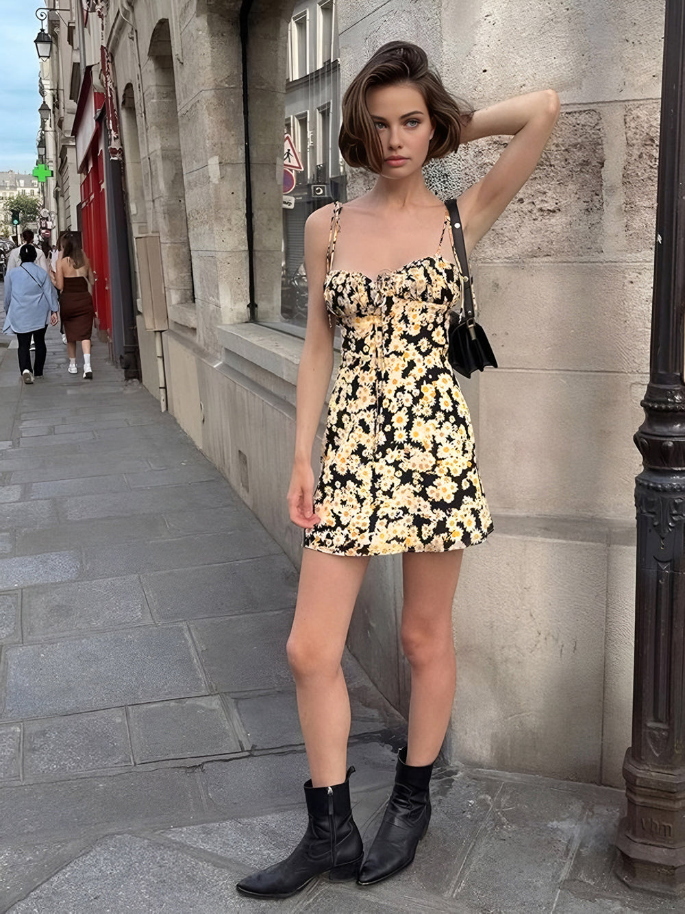 Daisy Printed Graceful Floral Short Dress Dresses