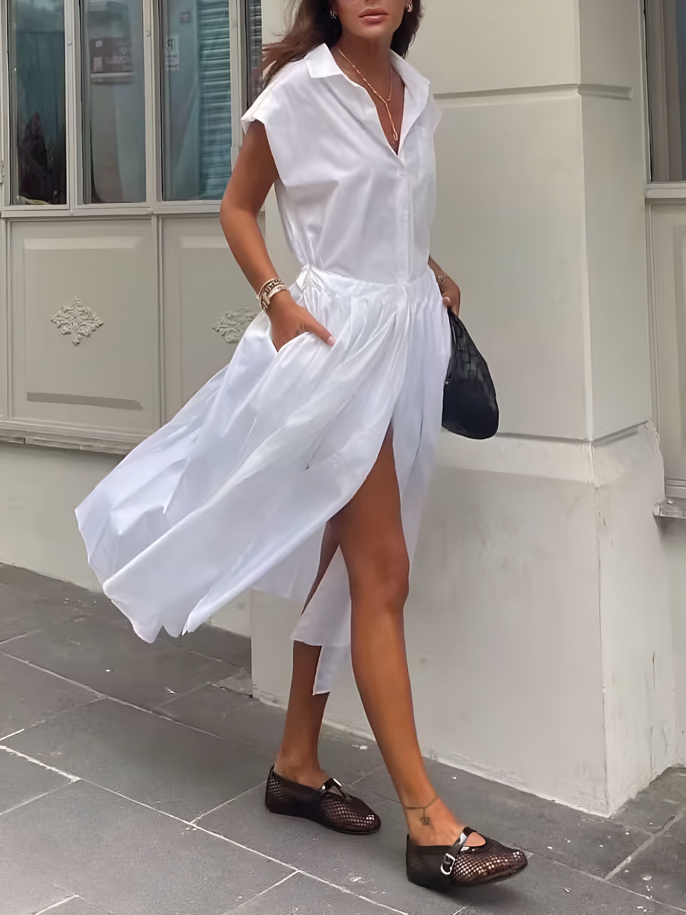 Cotton Blends Sleeveless Trendy Split Midi Dress Secondary image