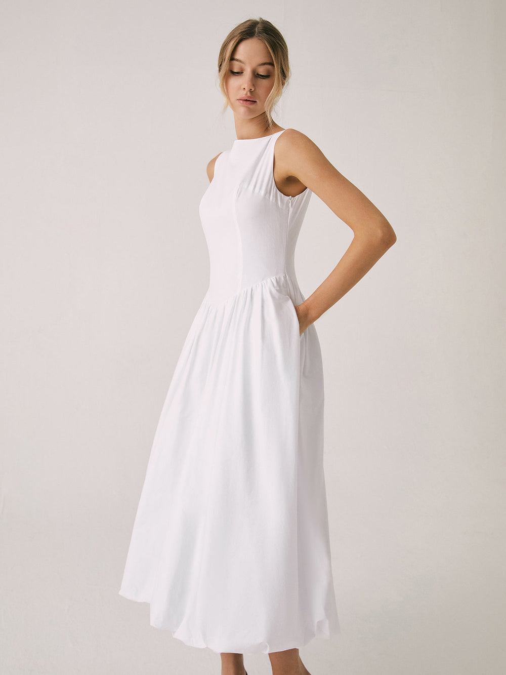 Cutout Cotton Graceful Sleeveless Midi Dress Dresses
