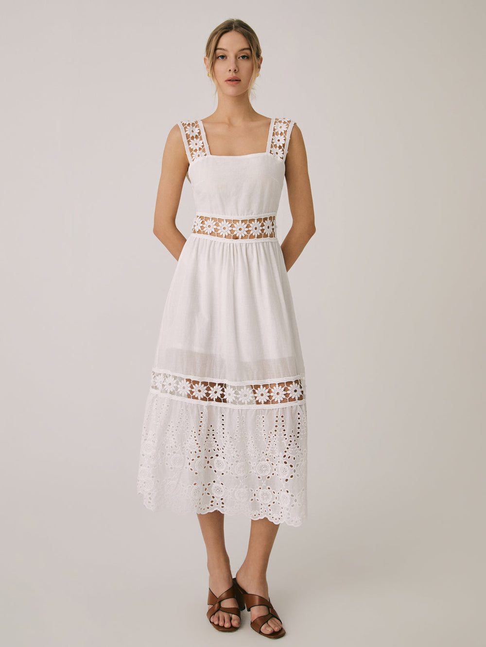 Romantic Lace Graceful Patchwork Midi Dress Dresses