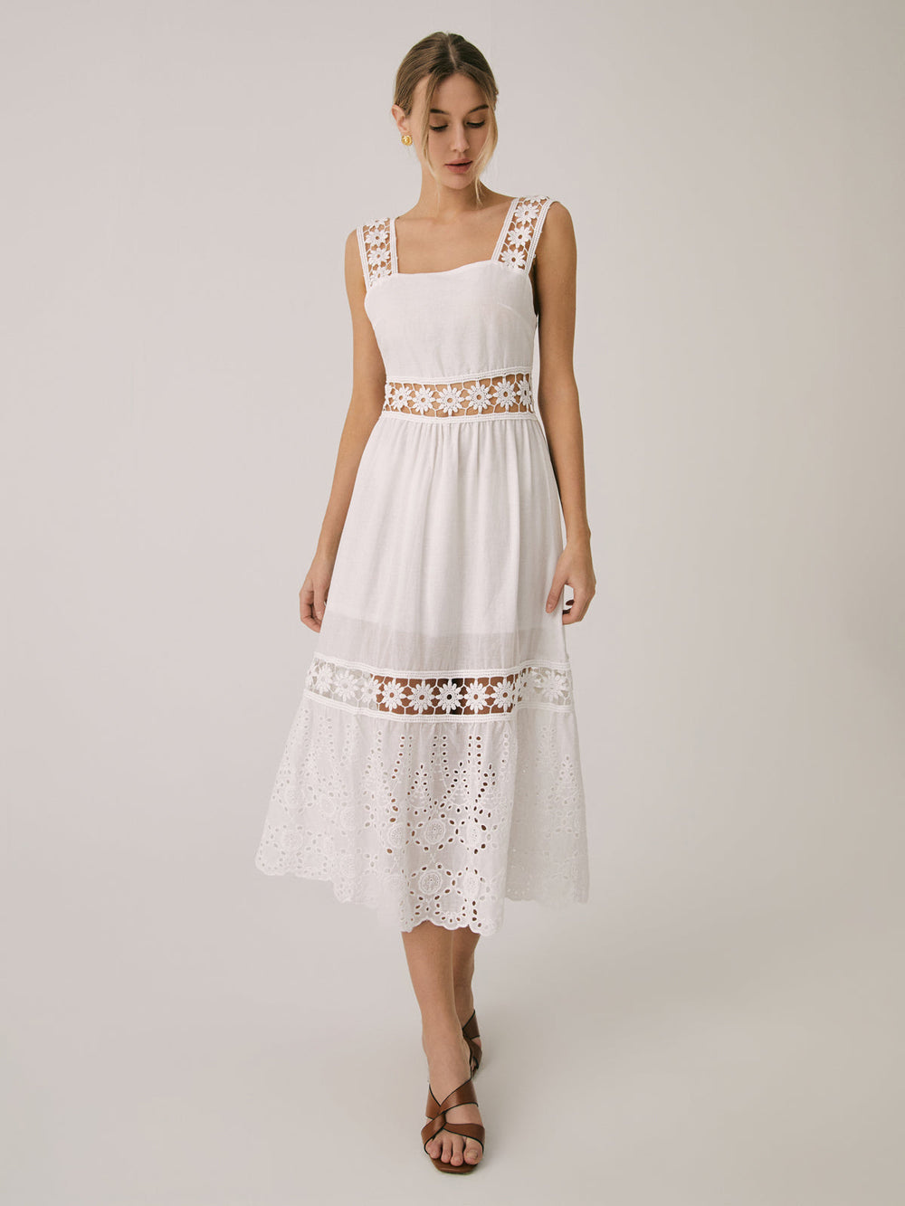 Romantic Lace Graceful Patchwork Midi Dress Dresses