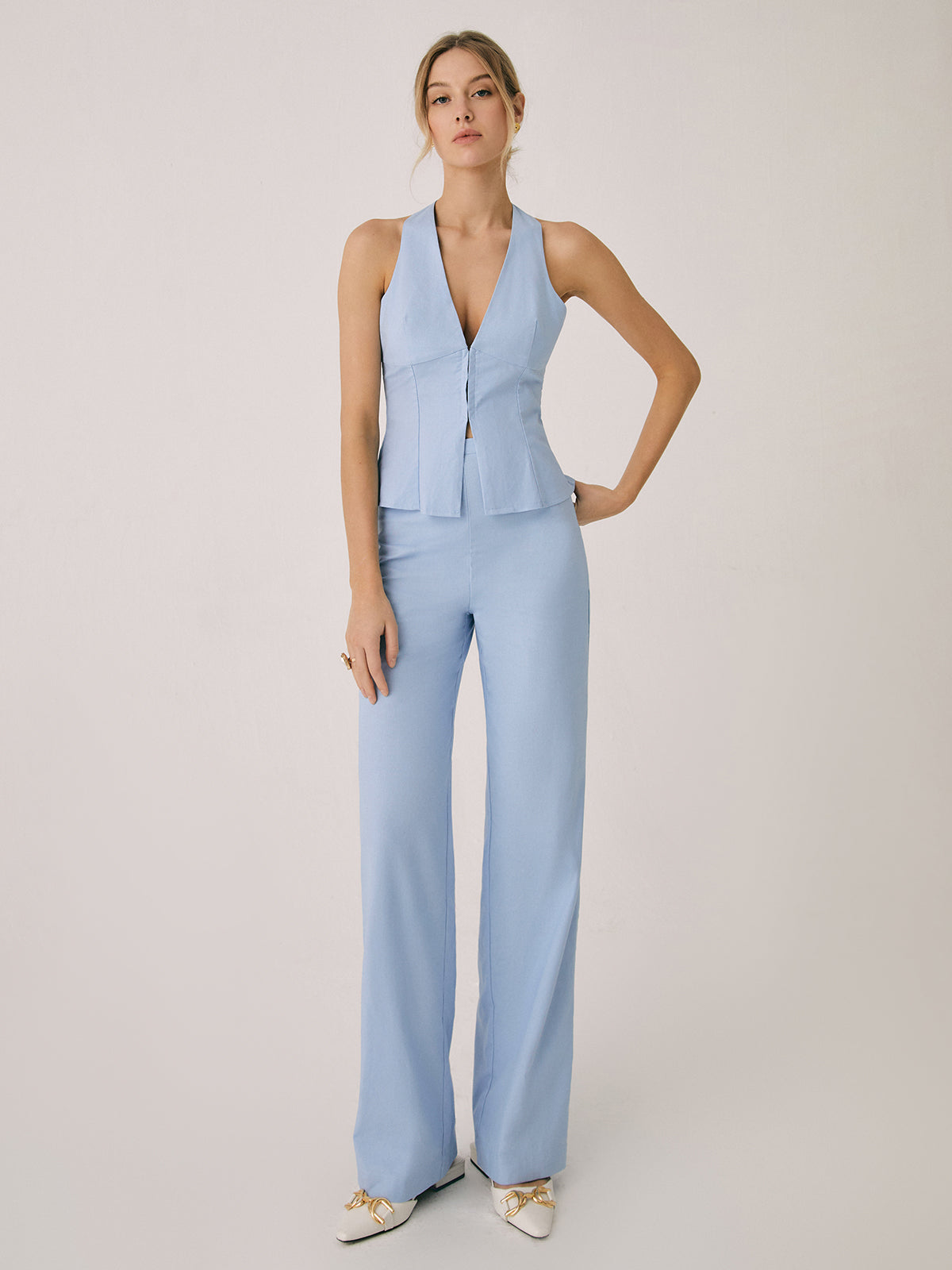 Cotton & Linen Vest Modern With Straight Leg Pants Set Secondary image