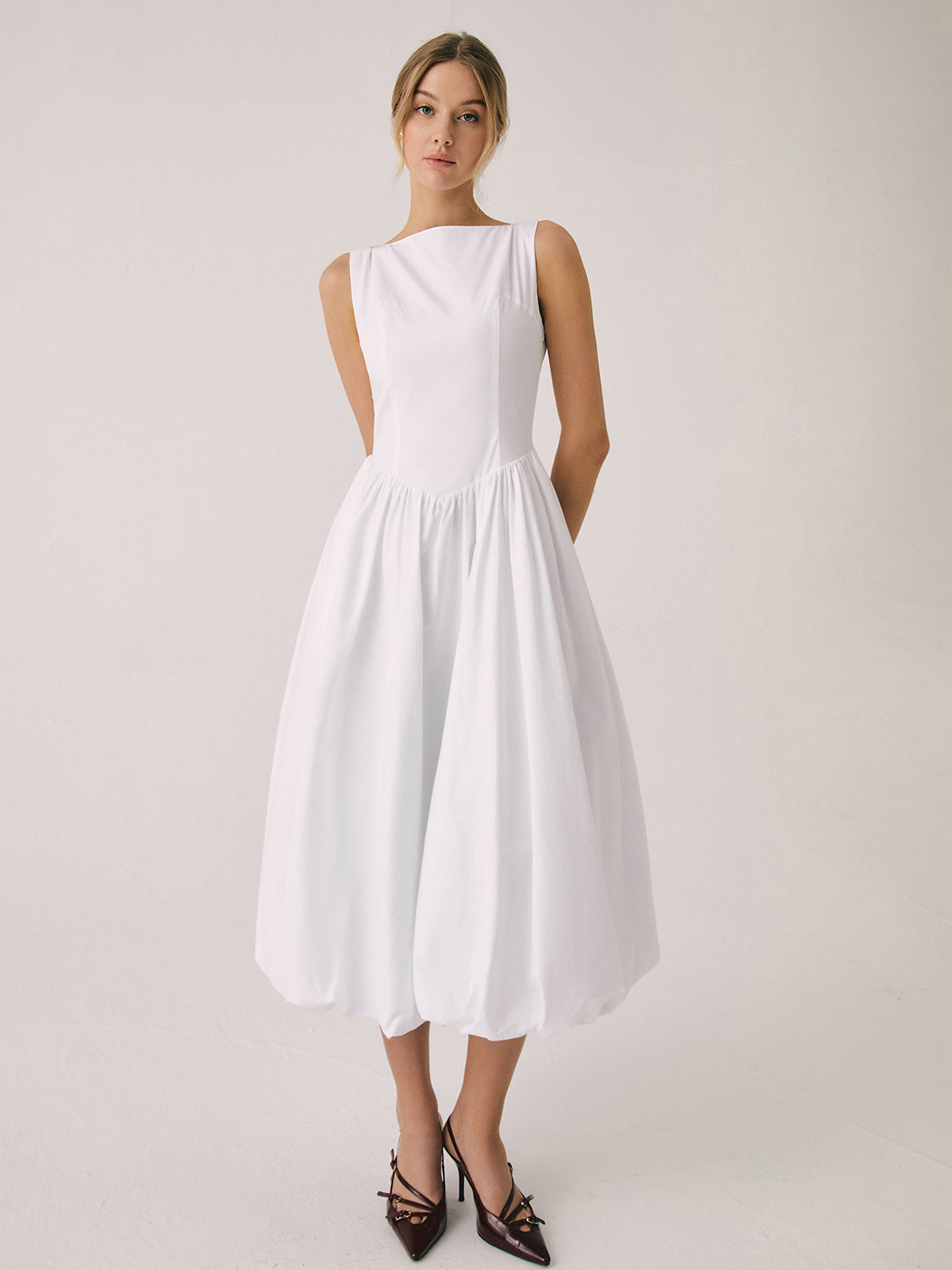 Cutout Cotton Graceful Sleeveless Midi Dress Dresses