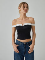 Contrast Trim Graceful Off Shoulder Blouse Black / XS Blouses