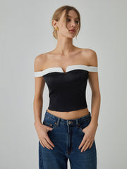 Contrast Trim Graceful Off Shoulder Blouse Black / XS Blouses