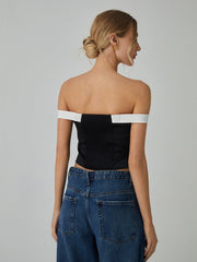 Contrast Trim Graceful Off Shoulder Blouse Blouses