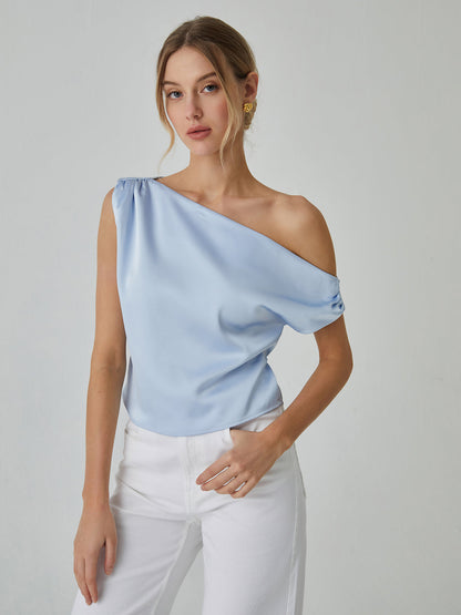 One Shoulder Graceful Off Knotted Blouse