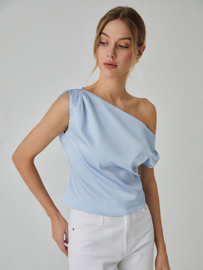 One Shoulder Graceful Off Knotted Blouse