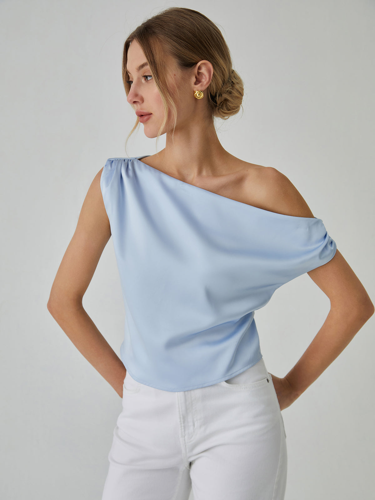 One Shoulder Graceful Off Knotted Blouse