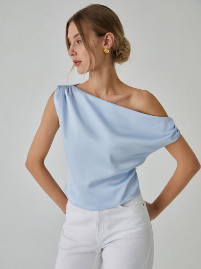 One Shoulder Graceful Off Knotted Blouse