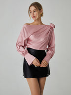 Romantic Satin Rosette Trendy Long Sleeve Blouse Blouses