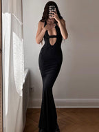 Solid Cutout Graceful Cami Long Dress Dresses