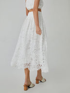Eyelet Rosebud Graceful Pattern Maxi Skirt Skirts