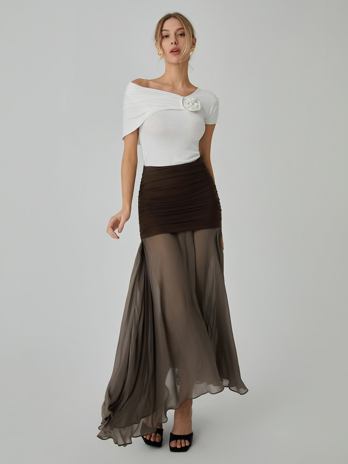 Net Chiffon Graceful Patchwork Maxi Skirt