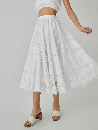 Butterfly Pattern Graceful Eyelet Midi Skirt