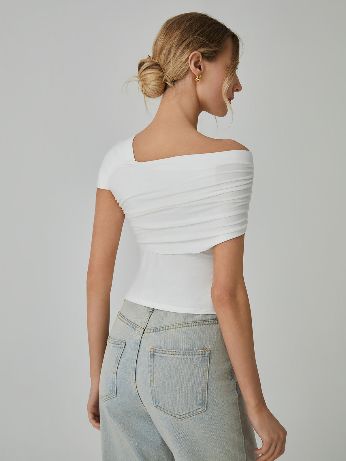 Rosette Asymmetric Graceful Short Sleeve Top