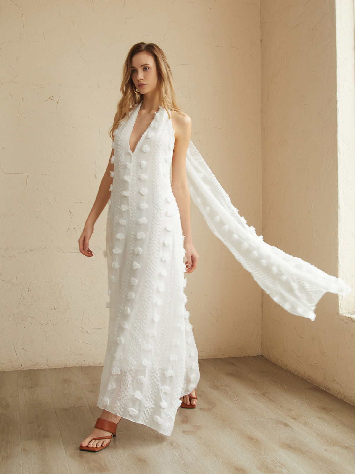 Rosette Halter Graceful Long Dress White / S Dresses Main image