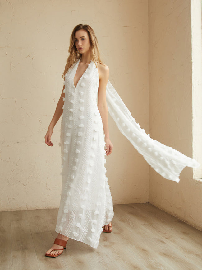 Rosette Halter Graceful Long Dress White / S Dresses Main image