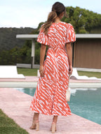 Stripe Pattern Graceful Cutout Long Dress Dresses
