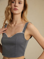 Minimalism Lace Trim Trendy Casual Tank Top Tank Tops & Camis