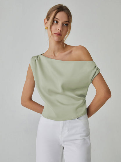 One Shoulder Graceful Off Knotted Blouse