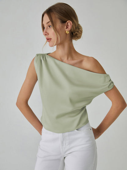 One Shoulder Graceful Off Knotted Blouse