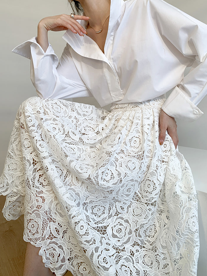 Eyelet Rosebud Graceful Pattern Maxi Skirt Secondary image