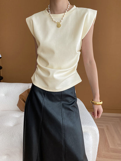 Ribbed Sleeveless Graceful Crew Neck Blouse