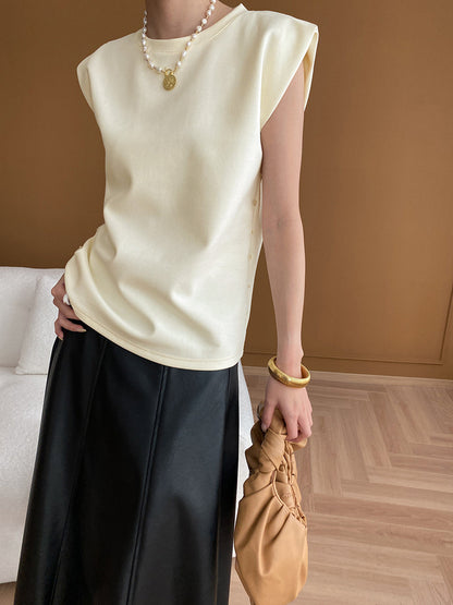 Ribbed Sleeveless Graceful Crew Neck Blouse