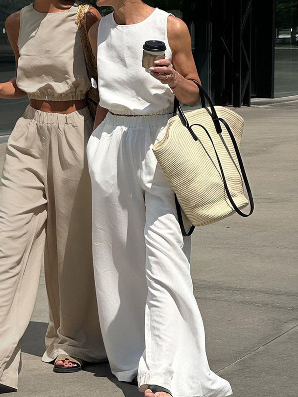 Minimalism Solid Graceful Split Pants Set Pant Sets