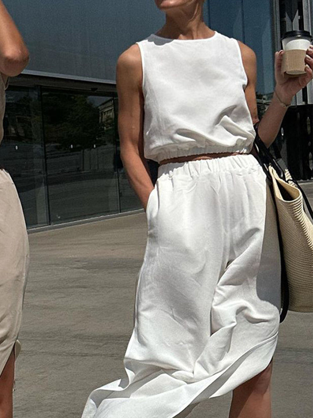 Minimalism Solid Graceful Split Pants Set Pant Sets