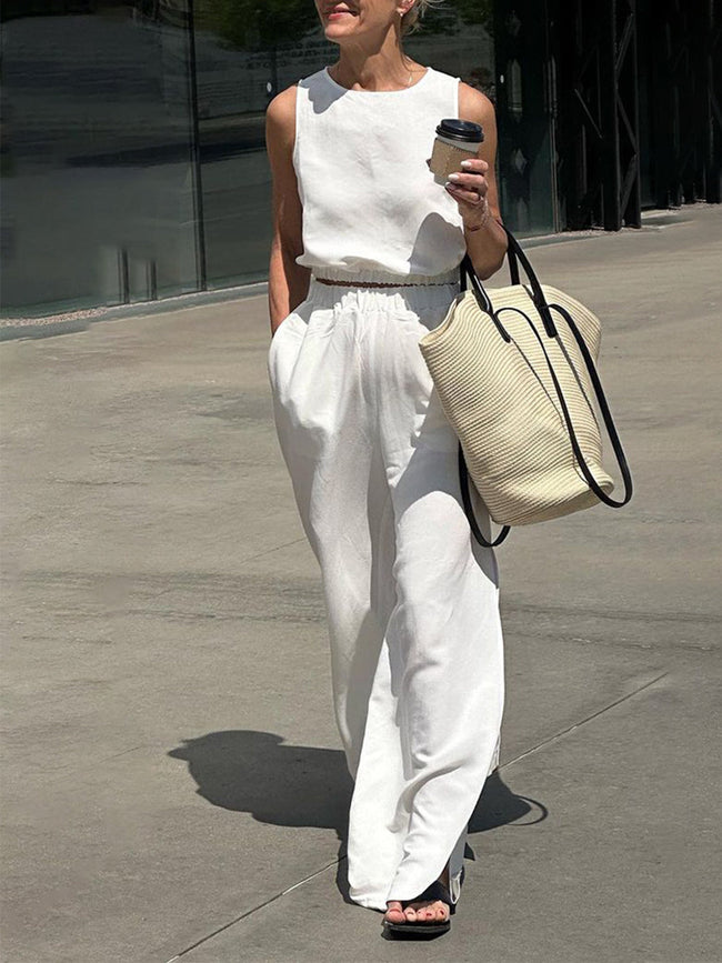 Minimalism Solid Graceful Split Pants Set Off White / XS Pant Sets Main image