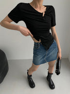 Slinky Metal Ring Trendy Short Sleeve Top T Shirts