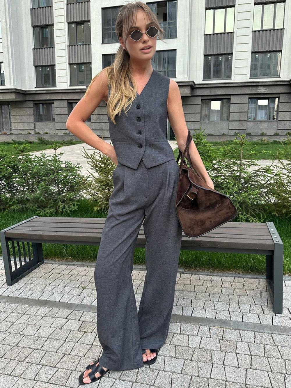 Solid Structured Graceful Suit Vest Vests