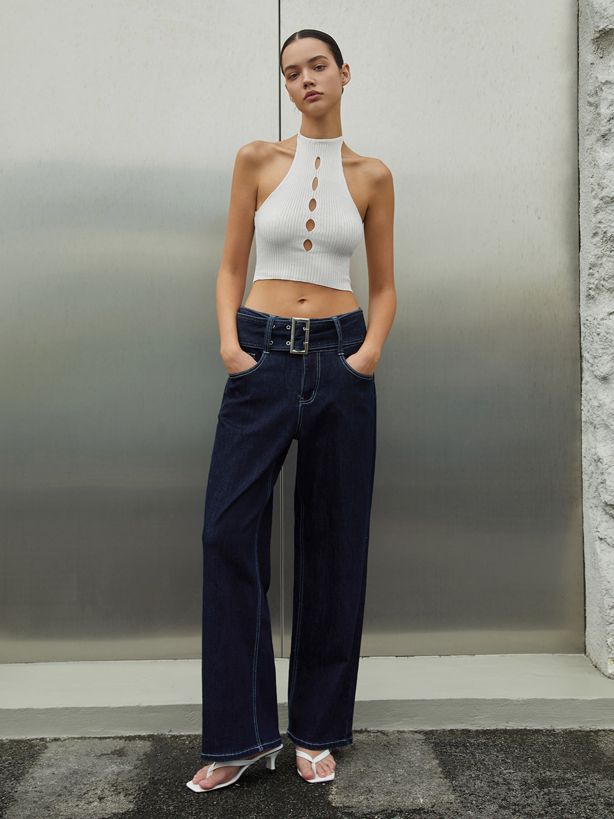 Casual Straight Leg Trendy Jeans With Belt